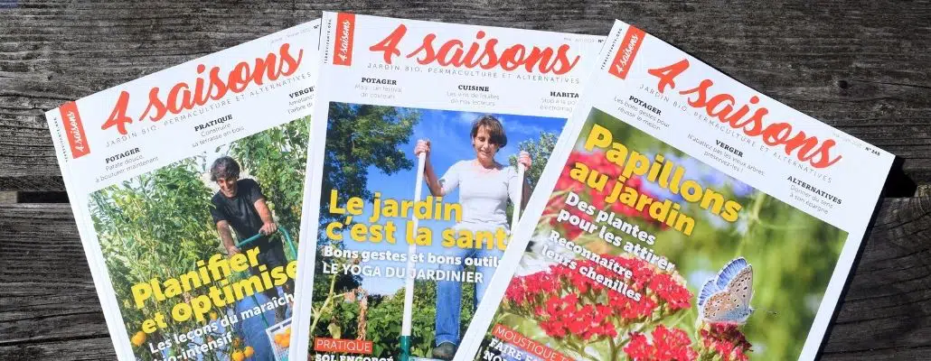 3 magazines Les 4 saisons édités par Terres Vivantes, maison d'édition triévoise membre du groupement d'employeurs Huguette. Photo réalisée par J. Tacussel | Terre vivante